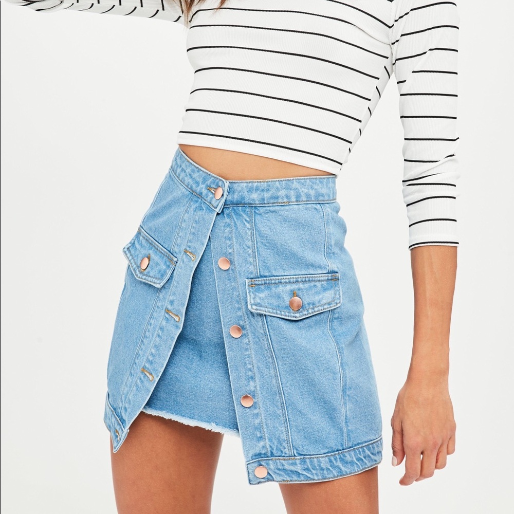 missguided petite blue double layer denim skirt